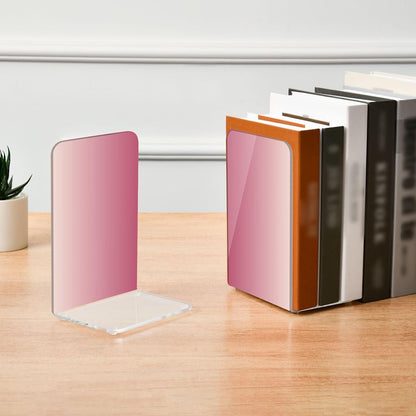 Light Pink Gradient Print Acrylic Bookends 2 Pcs Book Ends for Shelves Non-Slip Book Stopper Organizer for Office Library Home Decor, 5.4x4.1x8.1 in