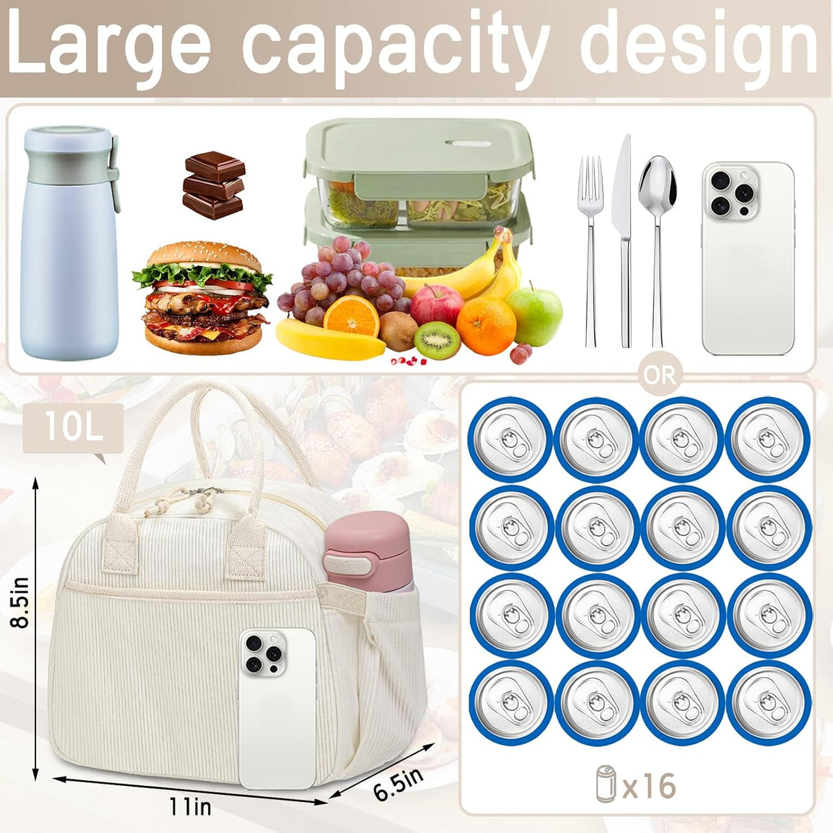 Lunch Box for Women, Insulated Lunch Bag Cute Corduroy Lunchbag