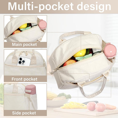Lunch Box for Women, Insulated Lunch Bag Cute Corduroy Lunchbag