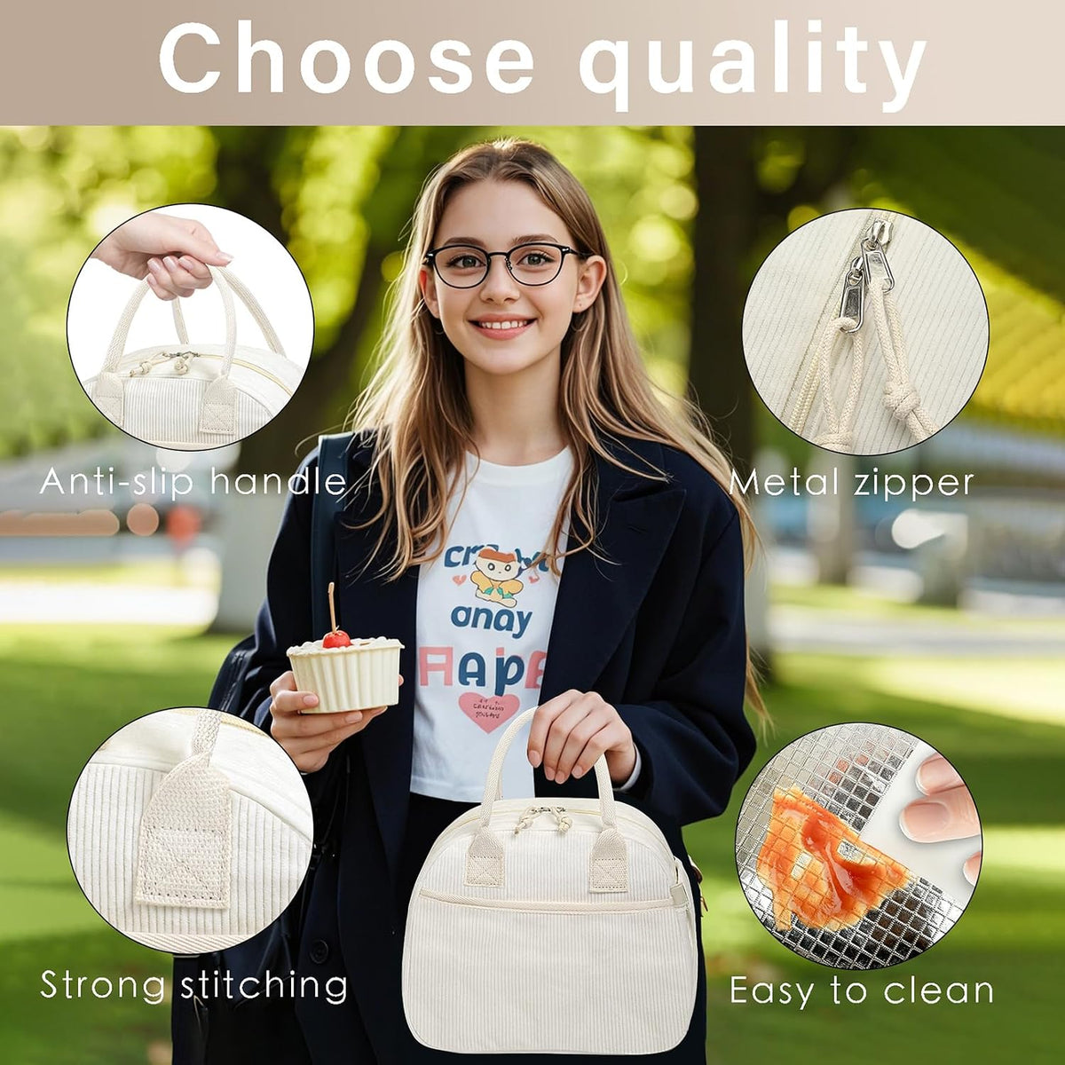 Lunch Box for Women, Insulated Lunch Bag Cute Corduroy Lunchbag