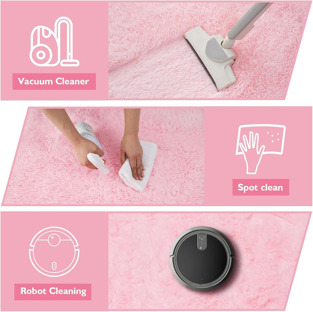 Pink Fluffy Round Area Rugs for Bedroom,3ft Shag Circle Small Area Rugs