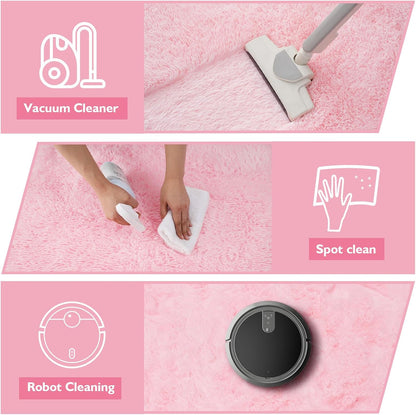 Pink Fluffy Round Area Rugs for Bedroom,3ft Shag Circle Small Area Rugs
