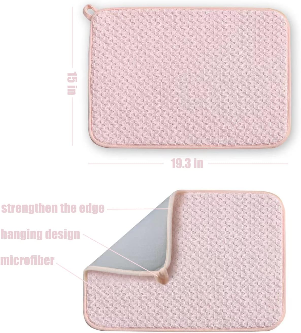Pink Dish Drying Mats for Kitchen Counter,2 Pack Dish Drying Mat Drying Pad