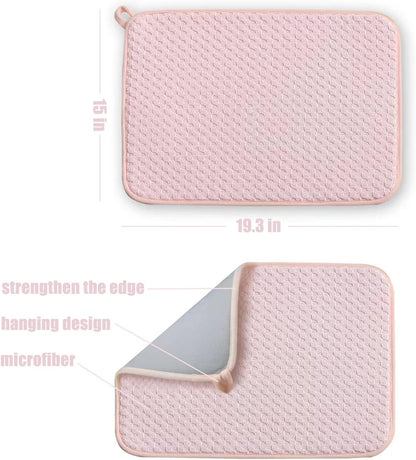 Pink Dish Drying Mats for Kitchen Counter,2 Pack Dish Drying Mat Drying Pad