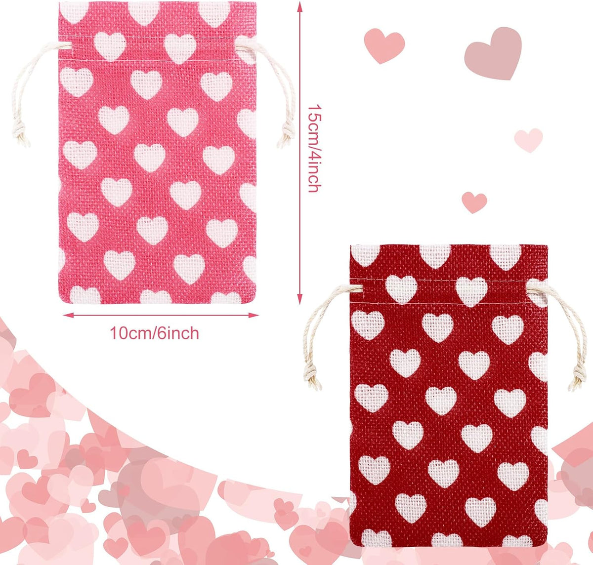 24 Pieces Valentine's Day Burlap Bag with Drawstring Linen Bag with Heart Red and Pink Heart Bag for Valentine's Day 4 x 6 Inches Heart Bag Party Favor Valentine's Day Gift Bags Packing Storage Pouch