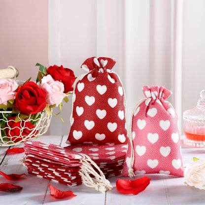 24 Pieces Valentine's Day Burlap Bag with Drawstring Linen Bag with Heart Red and Pink Heart Bag for Valentine's Day 4 x 6 Inches Heart Bag Party Favor Valentine's Day Gift Bags Packing Storage Pouch
