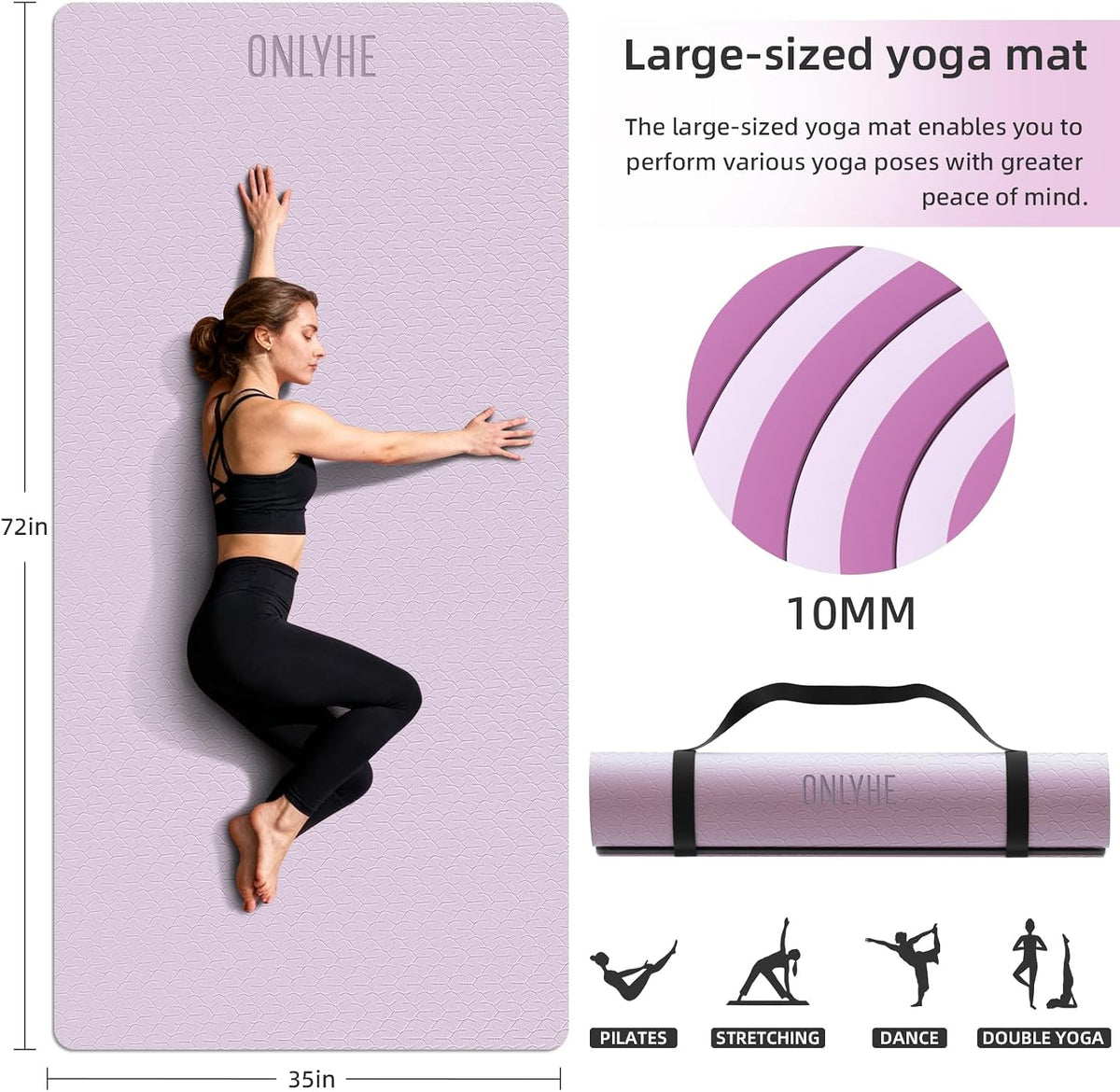 Wide Yoga Mat Thick(10mm) Exercise Mat Non Slip Anti-tear,72"x35" Extra Large Pilates Mats for Home Workouts, Gym & Floor Stretching with Carrier Strap