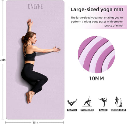 Wide Yoga Mat Thick(10mm) Exercise Mat Non Slip Anti-tear,72"x35" Extra Large Pilates Mats for Home Workouts, Gym & Floor Stretching with Carrier Strap