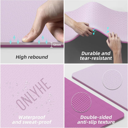 Wide Yoga Mat Thick(10mm) Exercise Mat Non Slip Anti-tear,72"x35" Extra Large Pilates Mats for Home Workouts, Gym & Floor Stretching with Carrier Strap