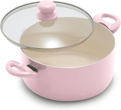 5QT Ceramic Nonstick Stockpot with Lid, Blush Pink