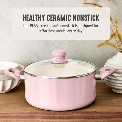 5QT Ceramic Nonstick Stockpot with Lid, Blush Pink