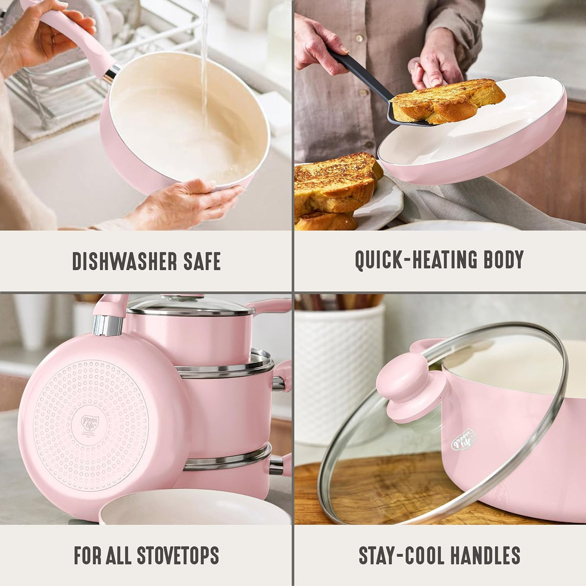 5QT Ceramic Nonstick Stockpot with Lid, Blush Pink