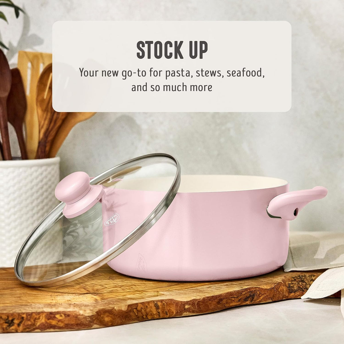 5QT Ceramic Nonstick Stockpot with Lid, Blush Pink