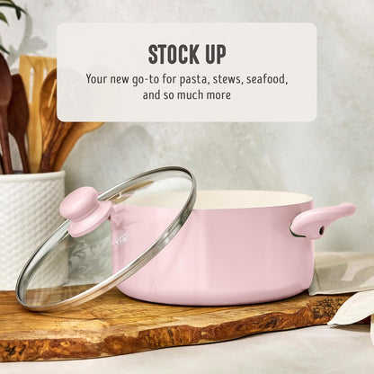 5QT Ceramic Nonstick Stockpot with Lid, Blush Pink
