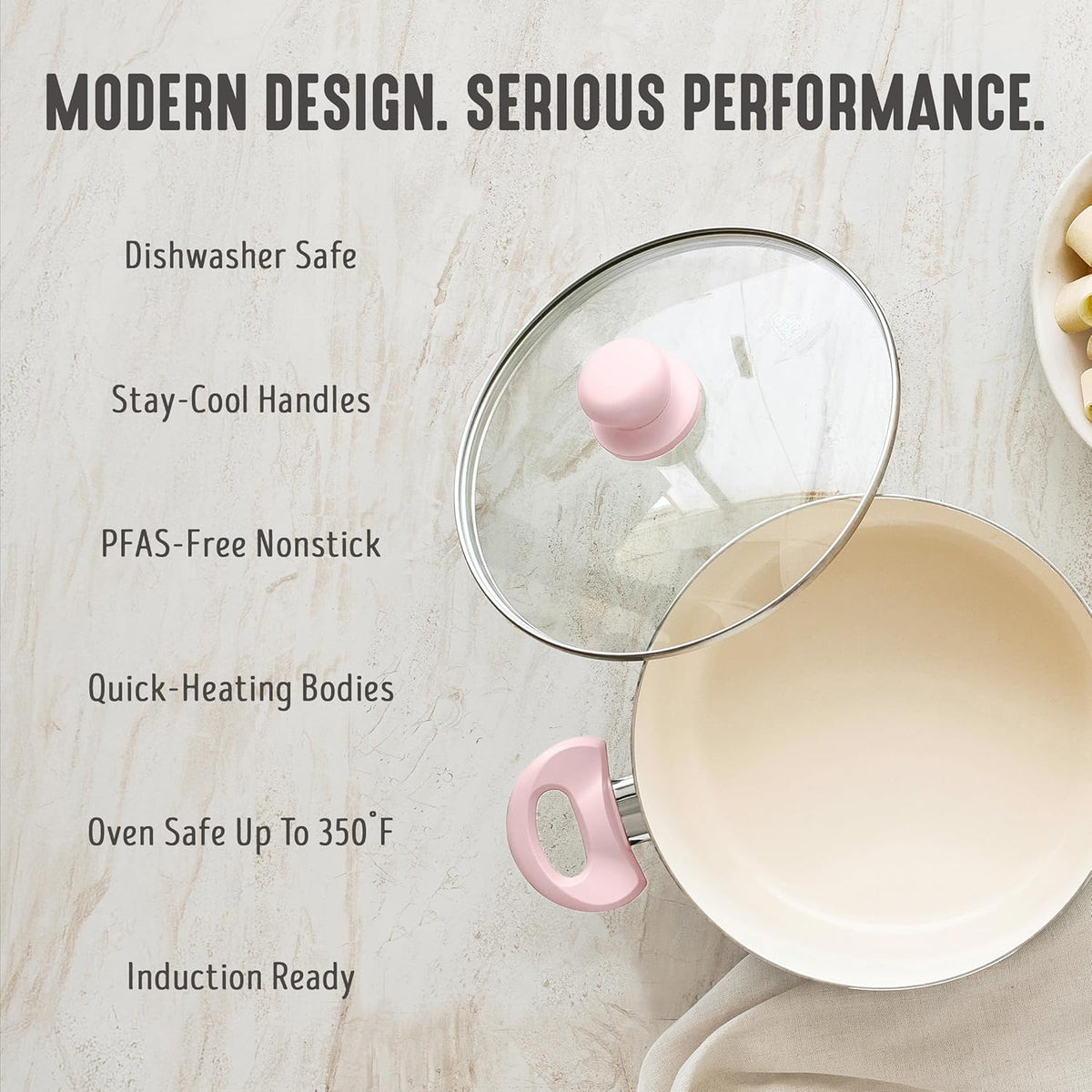 5QT Ceramic Nonstick Stockpot with Lid, Blush Pink