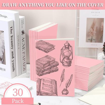 30 Pcs A5 Kraft Notebooks Bulk Blank Paper, Pink