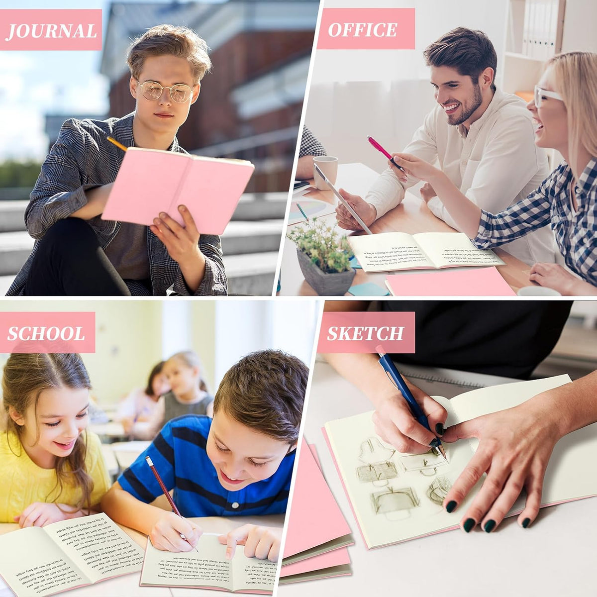 30 Pcs A5 Kraft Notebooks Bulk Blank Paper, Pink