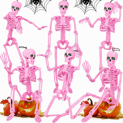 6 Pack Halloween Skeleton Decor 16" with Eyes & Box (Pink)