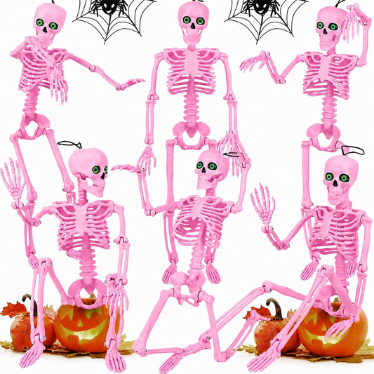 6 Pack Halloween Skeleton Decor 16" with Eyes & Box (Pink)