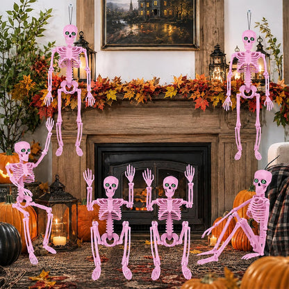 6 Pack Halloween Skeleton Decor 16" with Eyes & Box (Pink)