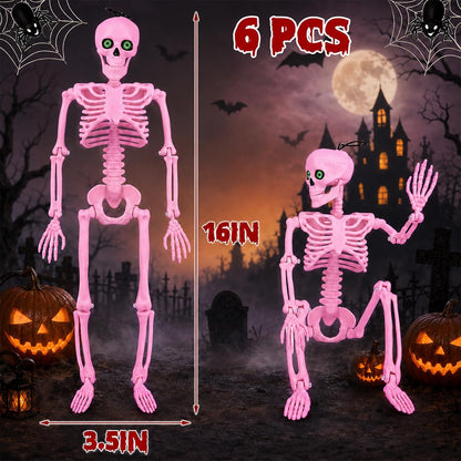 6 Pack Halloween Skeleton Decor 16" with Eyes & Box (Pink)