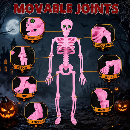 6 Pack Halloween Skeleton Decor 16" with Eyes & Box (Pink)