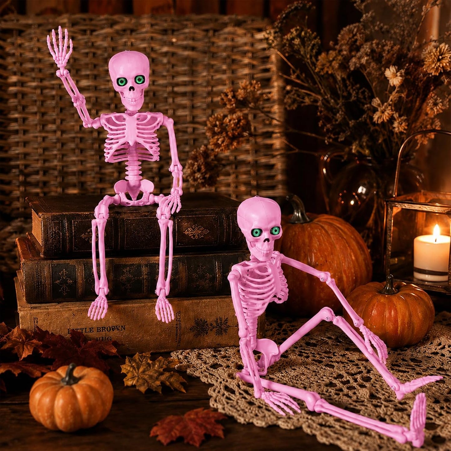 6 Pack Halloween Skeleton Decor 16" with Eyes & Box (Pink)