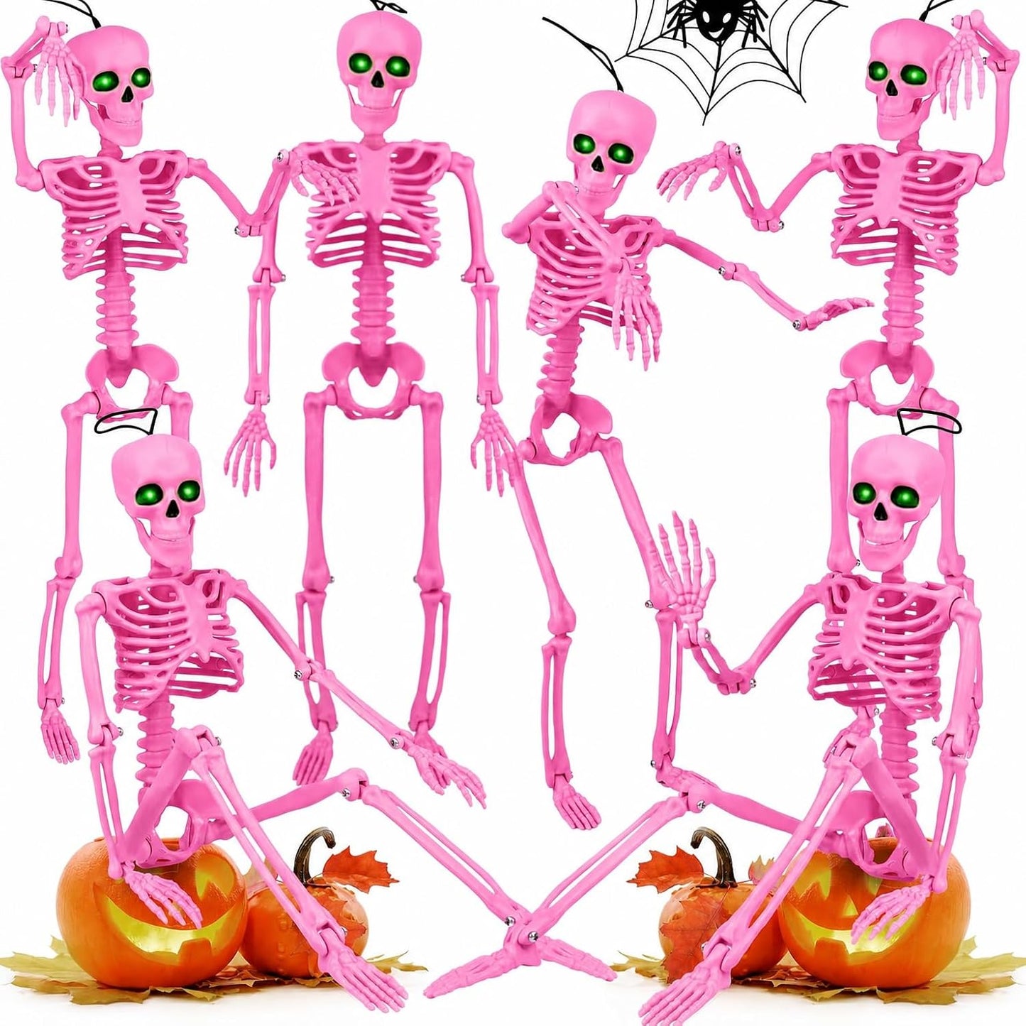 6 Pack Halloween Skeleton Decor 16" with Eyes & Box (Pink)
