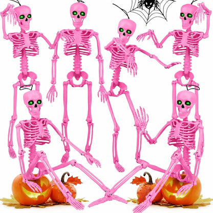 6 Pack Halloween Skeleton Decor 16" with Eyes & Box (Pink)