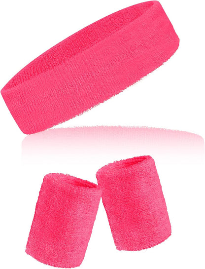 3 Pieces Sweatbands Set, 1 Pieces Sports Headband and 2 Pieces Wristbands, Wicking Sweat Head Band for Men Women Outfit Sport
