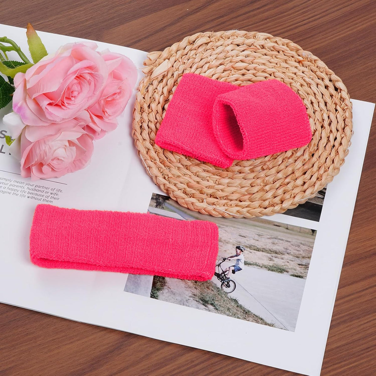 3 Pieces Sweatbands Set, 1 Pieces Sports Headband and 2 Pieces Wristbands, Wicking Sweat Head Band for Men Women Outfit Sport