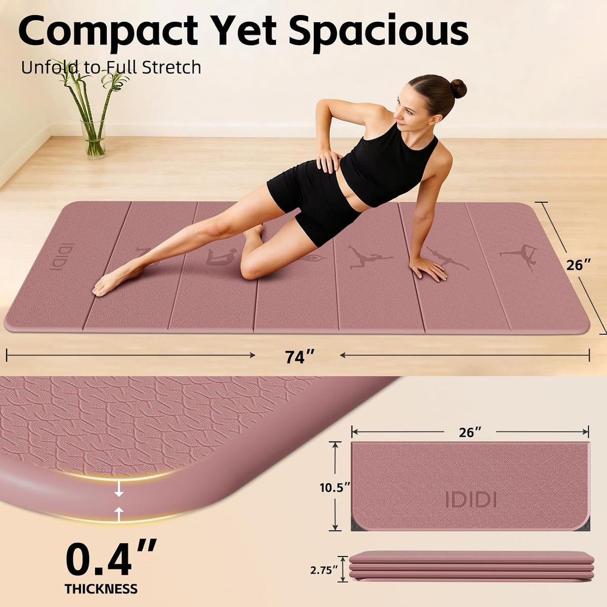 Foldable Yoga Mat 8mm No-Curl Edges