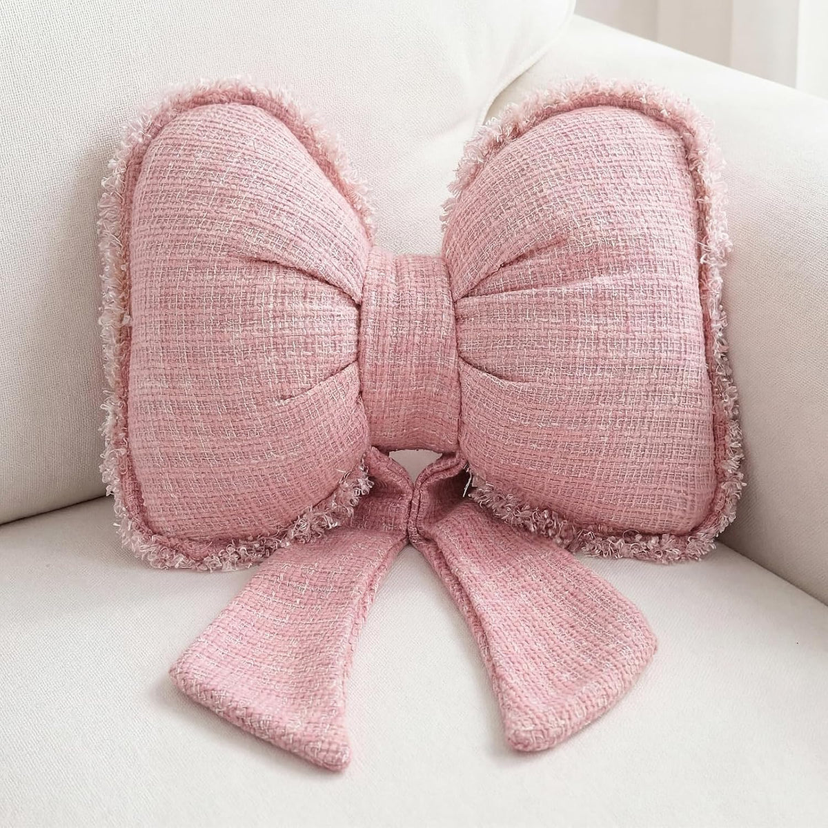 Pink Bow Pillow Soft Bow Shaped Throw Pillows Decorative Cute Cushion Aesthetic Home Decor for Room Bed Sofa Couch(Lace Trim,Polyester)