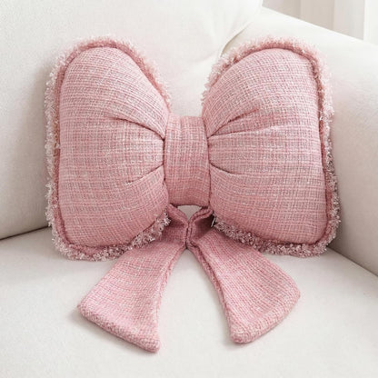 Pink Bow Pillow Soft Bow Shaped Throw Pillows Decorative Cute Cushion Aesthetic Home Decor for Room Bed Sofa Couch(Lace Trim,Polyester)