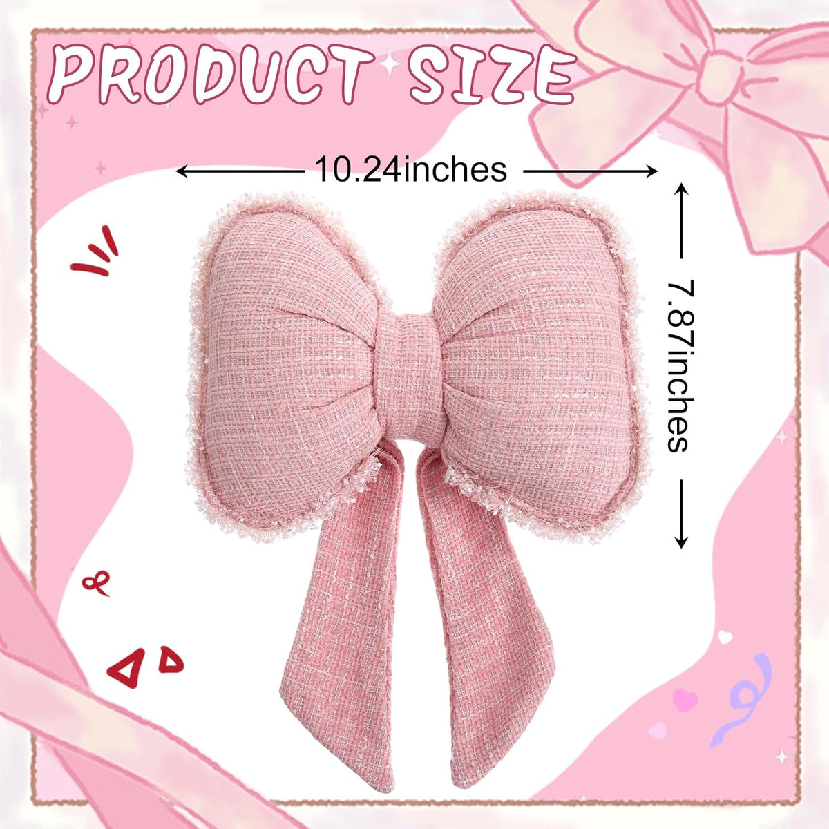 Pink Bow Pillow Soft Bow Shaped Throw Pillows Decorative Cute Cushion Aesthetic Home Decor for Room Bed Sofa Couch(Lace Trim,Polyester)