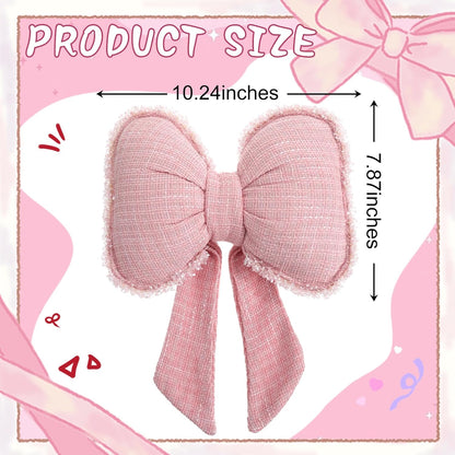 Pink Bow Pillow Soft Bow Shaped Throw Pillows Decorative Cute Cushion Aesthetic Home Decor for Room Bed Sofa Couch(Lace Trim,Polyester)