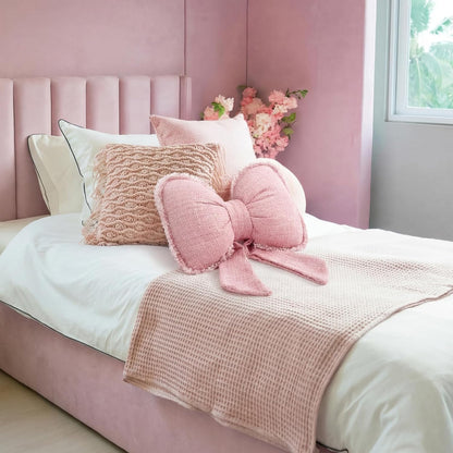 Pink Bow Pillow Soft Bow Shaped Throw Pillows Decorative Cute Cushion Aesthetic Home Decor for Room Bed Sofa Couch(Lace Trim,Polyester)