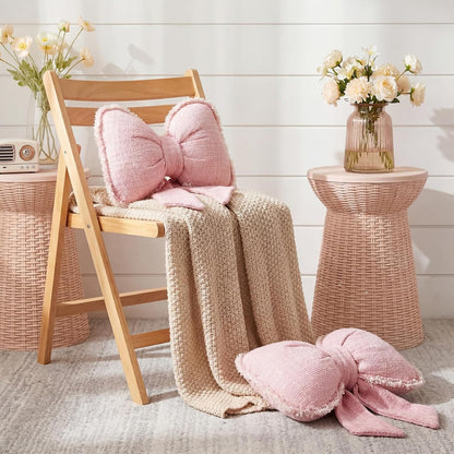 Pink Bow Pillow Soft Bow Shaped Throw Pillows Decorative Cute Cushion Aesthetic Home Decor for Room Bed Sofa Couch(Lace Trim,Polyester)