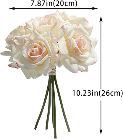 Artificial Roses-10-pcs Soft Touch Fake Flowers with Stems, Realistic Bridal Bouquet & Bulk Home Party Wedding Decor Roses