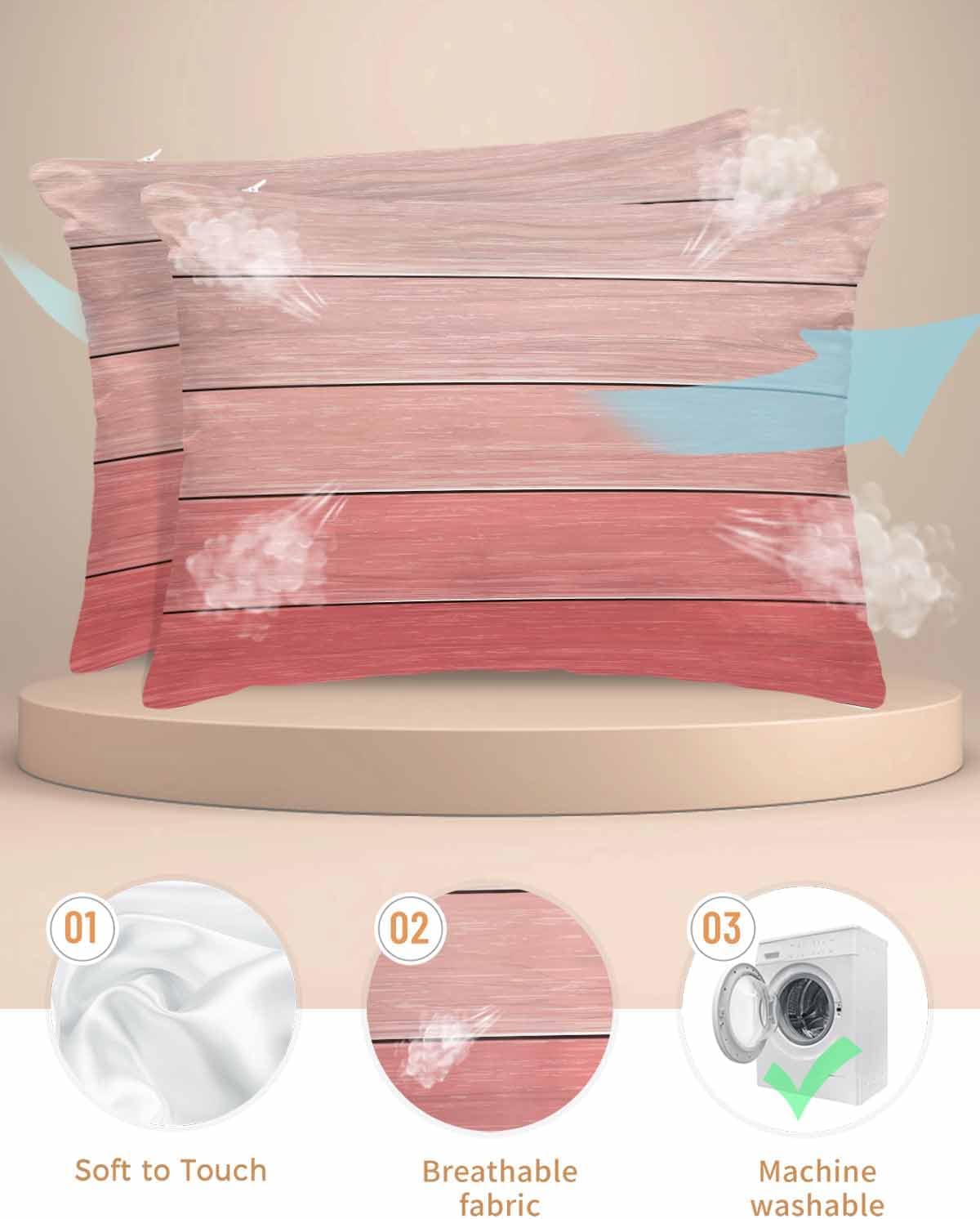 Satin Pillowcase for Hair and Skin Standard Size 2 Pack Peach Pink Wood Grain Satin Pillow Case Soft Cool Silk Rustic Farmhouse Wooden Board Pillowcases with Hidden Zipper Throw Pillow Covers 20x26