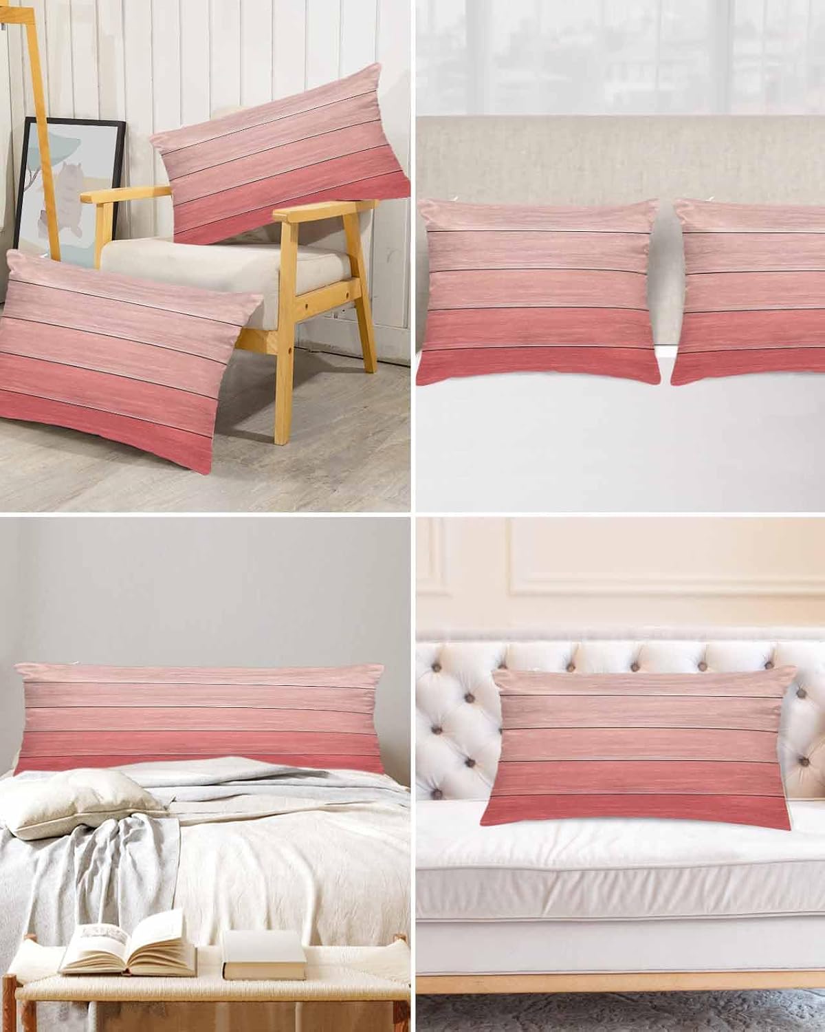 Satin Pillowcase for Hair and Skin Standard Size 2 Pack Peach Pink Wood Grain Satin Pillow Case Soft Cool Silk Rustic Farmhouse Wooden Board Pillowcases with Hidden Zipper Throw Pillow Covers 20x26