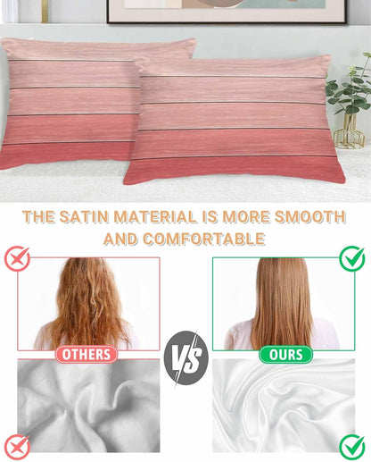 Satin Pillowcase for Hair and Skin Standard Size 2 Pack Peach Pink Wood Grain Satin Pillow Case Soft Cool Silk Rustic Farmhouse Wooden Board Pillowcases with Hidden Zipper Throw Pillow Covers 20x26