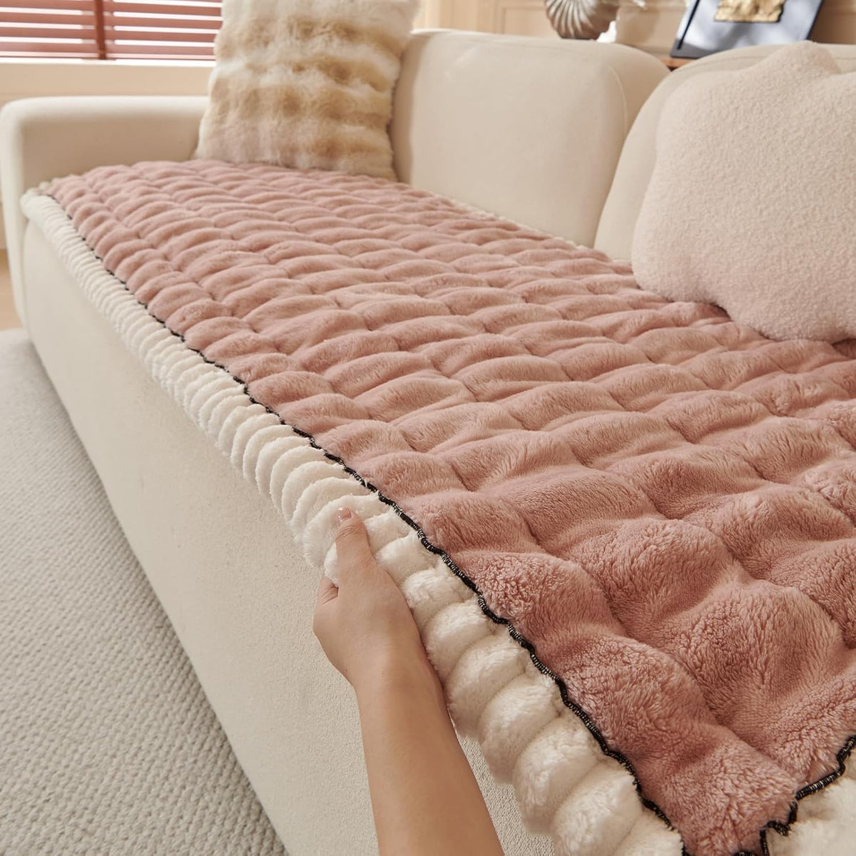 Couch Covers for Pets Washable Sofa Covers for Dogs Cats Anti-Slip Sofa SlipCover for 3-4 Cushion Couches Pet-Friendly Furniture Protector Covers for Living Room (27.6" x 27.6", Pink)