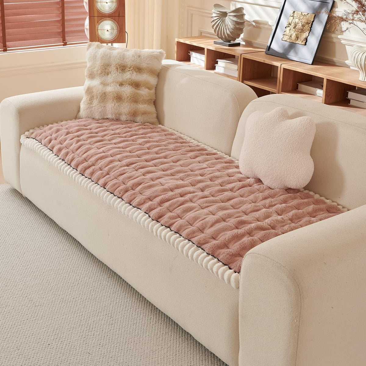 Couch Covers for Pets Washable Sofa Covers for Dogs Cats Anti-Slip Sofa SlipCover for 3-4 Cushion Couches Pet-Friendly Furniture Protector Covers for Living Room (27.6" x 27.6", Pink)
