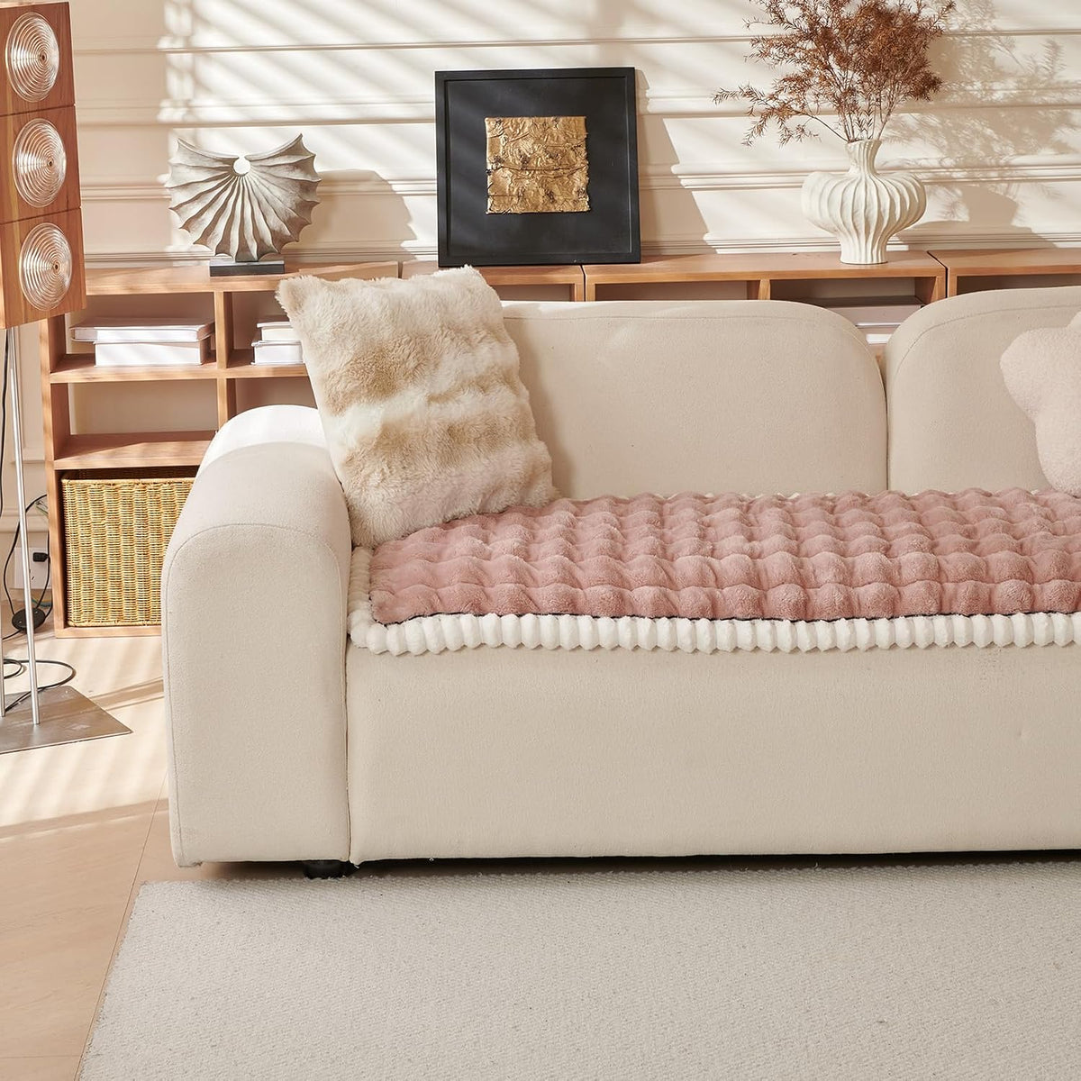 Couch Covers for Pets Washable Sofa Covers for Dogs Cats Anti-Slip Sofa SlipCover for 3-4 Cushion Couches Pet-Friendly Furniture Protector Covers for Living Room (27.6" x 27.6", Pink)
