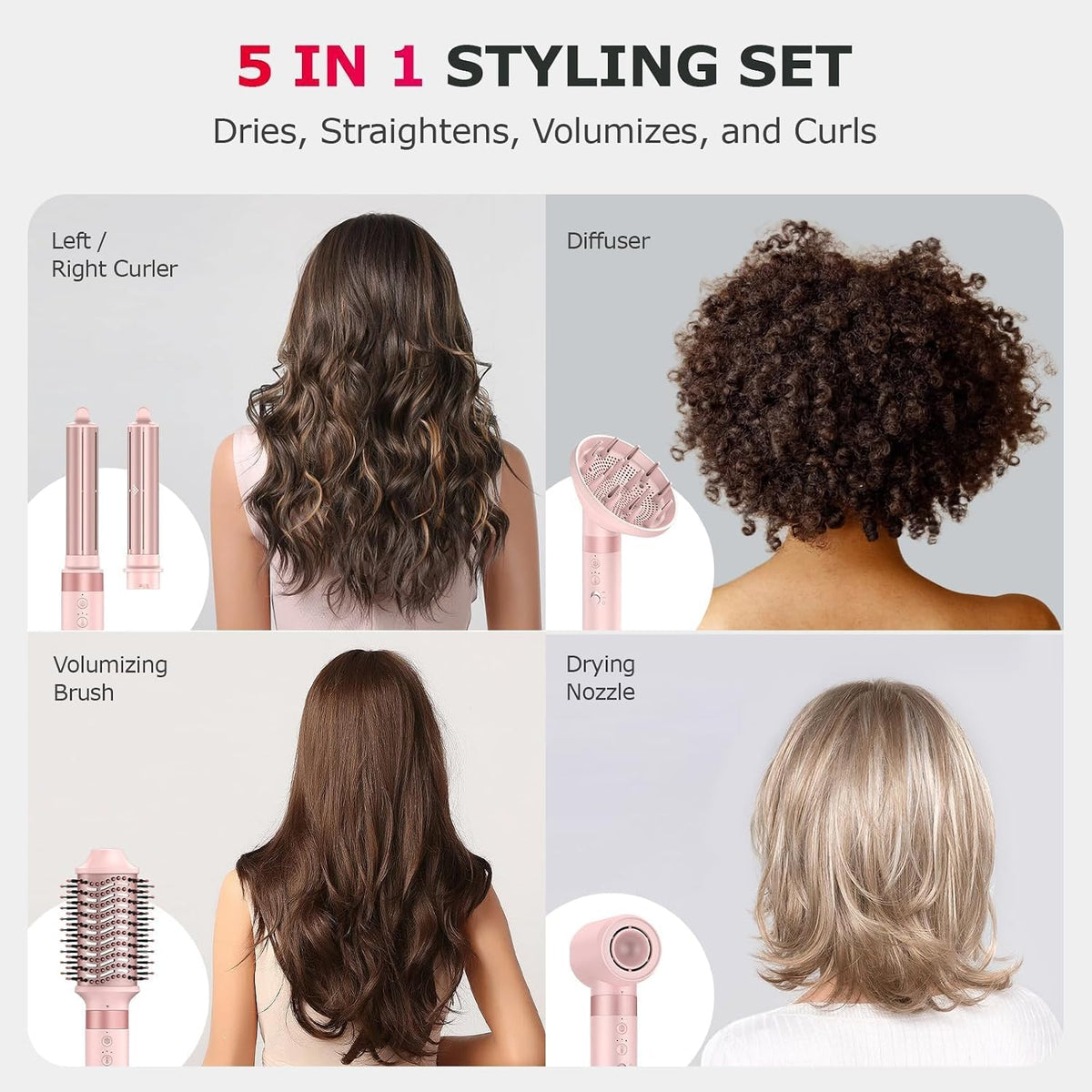 5-in-1 Hot Air Styler Wrap for Fast Drying and Auto-Wrap Curling