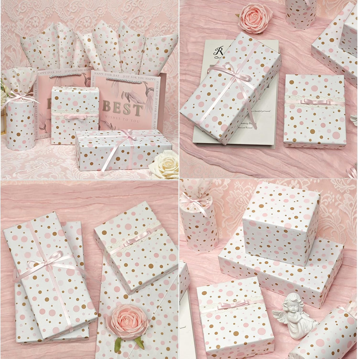 Tissue Paper Gift Wrap, Cute Pink and Brown Polka Dot Tissue Paper for Gift Bags, Pastel Packaging for Girl's Birthday, Baby Shower, Wedding, Mother's Day, Party Decor, DIY Crafts,30 Sheets 20x14inch