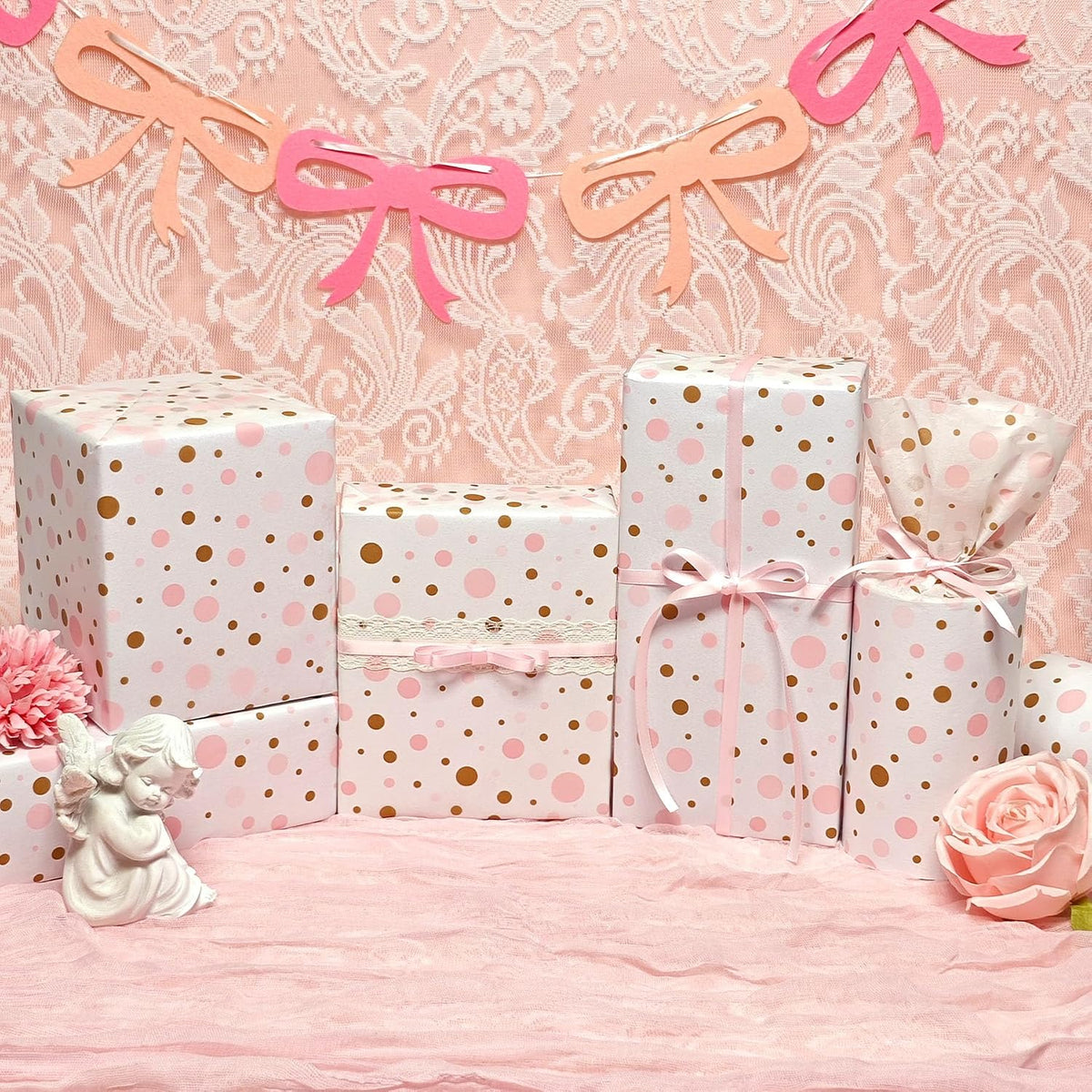 Tissue Paper Gift Wrap, Cute Pink and Brown Polka Dot Tissue Paper for Gift Bags, Pastel Packaging for Girl's Birthday, Baby Shower, Wedding, Mother's Day, Party Decor, DIY Crafts,30 Sheets 20x14inch