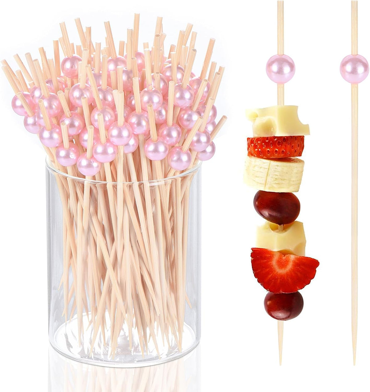 100 Pcs Pearl Toothpicks, 4.7 Inch Pink Pearl Cocktail Picks