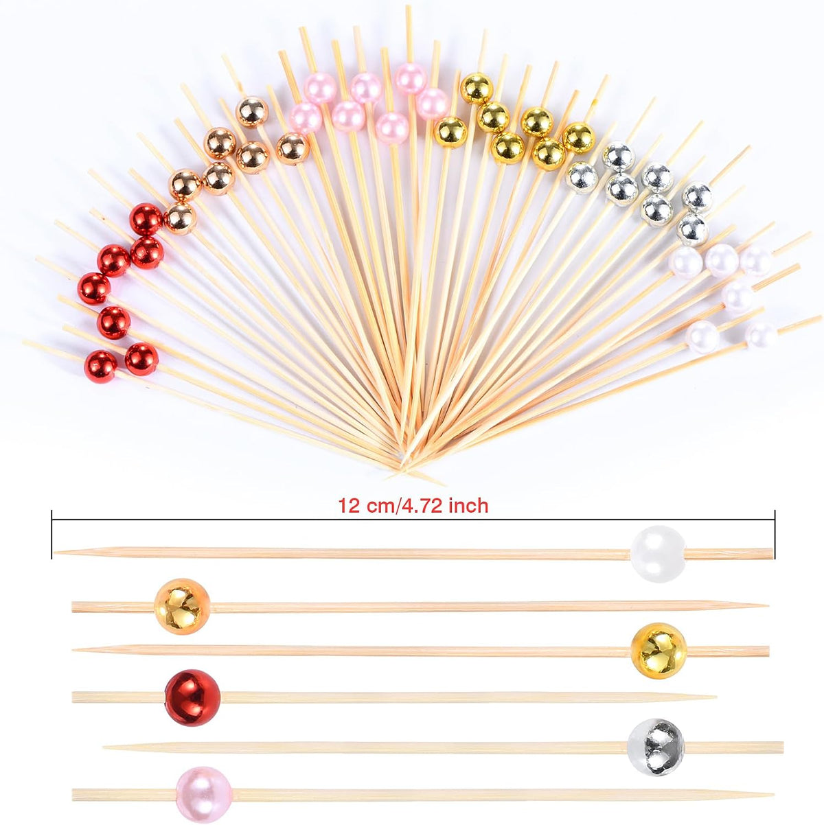 100 Pcs Pearl Toothpicks, 4.7 Inch Pink Pearl Cocktail Picks